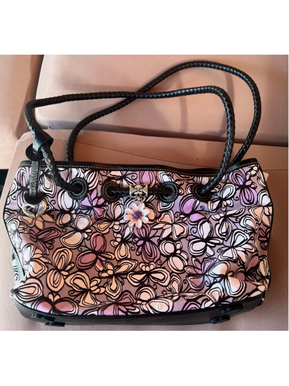 Women's Brighton Shoulder Bag One Size Purple Black Floral Print
New